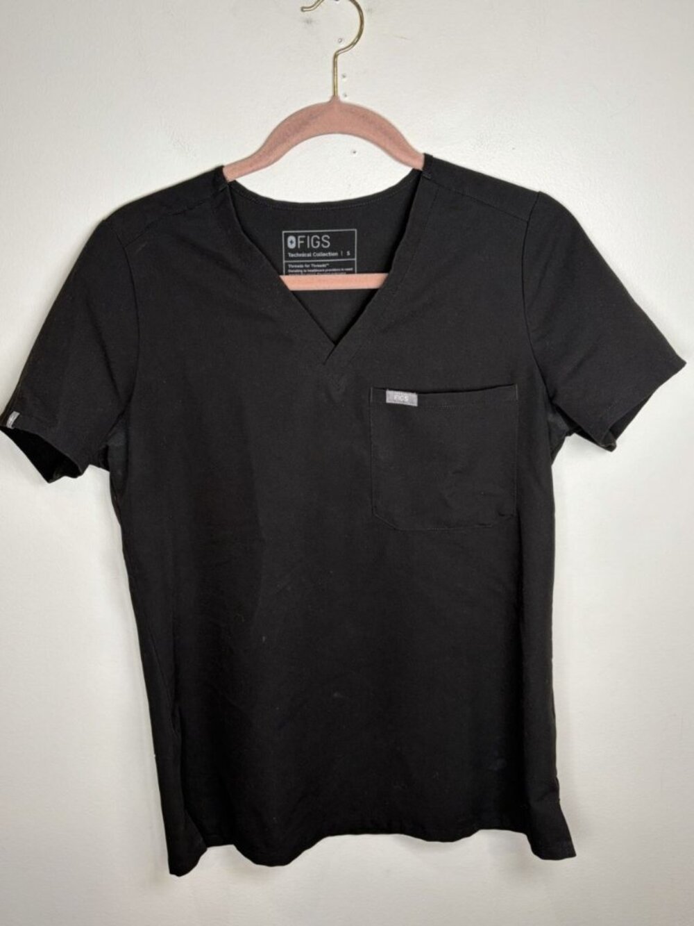 Figs Catarina Scrub Top Womens Small One Pocket Heather Black Healthcare Nurse